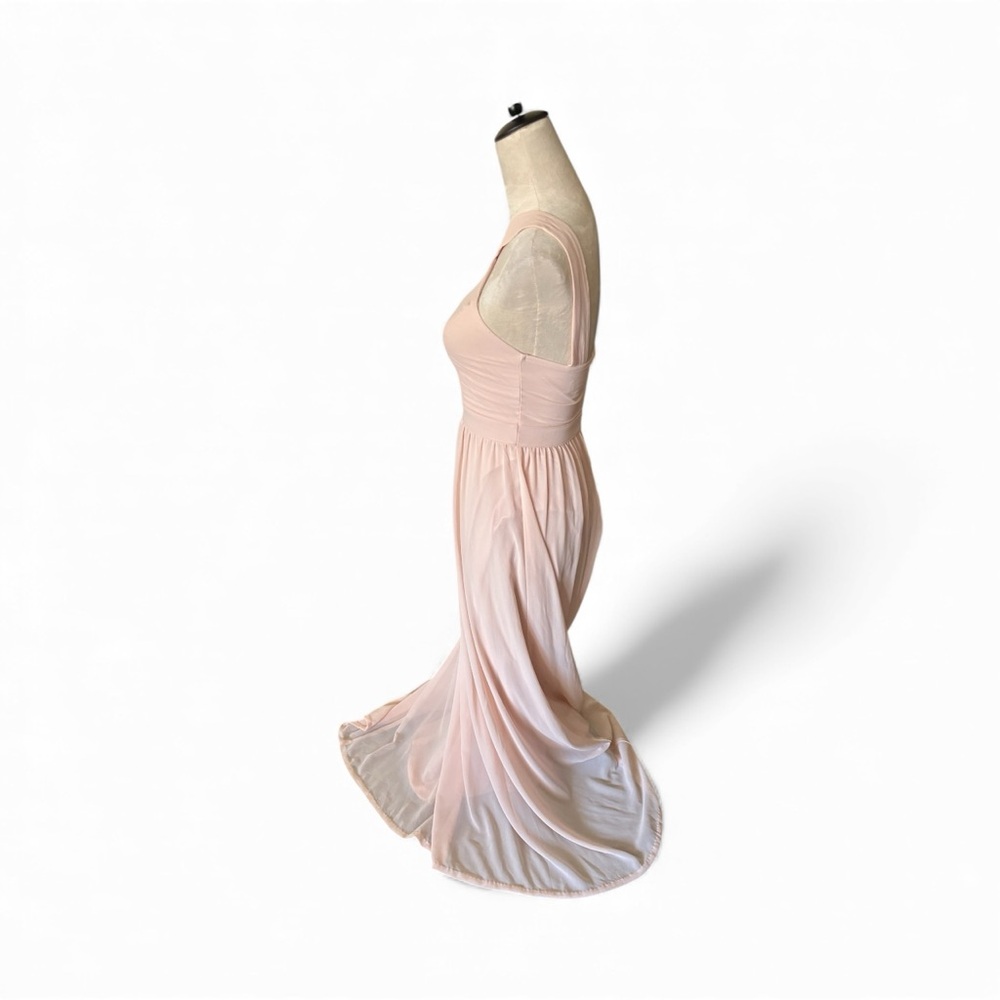Lulu's Sz S Soft Blush Pink A Line Halter Chiffon Maxi Formal Bridesmaid Dress - Picture 4 of 12